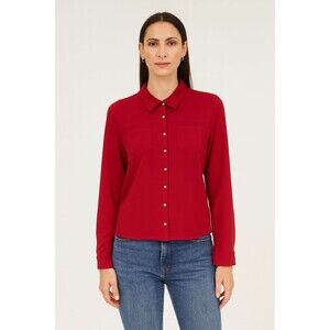 Rafaella Womens Cozy Womens Shirt Shacket Red Large Snap Up Western Soft Casual